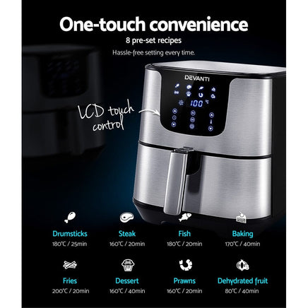 Devanti Air Fryer 7L LCD Fryers Stainless Steel Appliances Kings Warehouse 