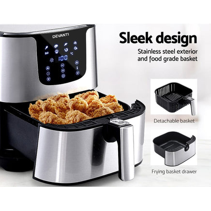 Devanti Air Fryer 7L LCD Fryers Stainless Steel Appliances Kings Warehouse 