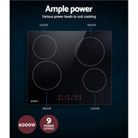 Devanti Ceramic Cooktop 60cm Electric Cooker 4 Burner Stove Hob Touch Control Kings Warehouse 