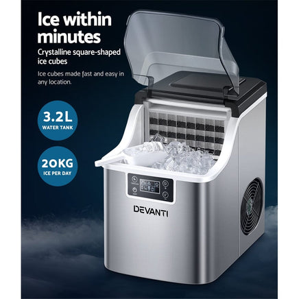 Devanti Ice Maker Machine Commercial Portable Ice Cube Tray Countertop 3.2L Appliances Kings Warehouse 