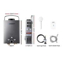 Devanti Portable Gas Water Heater 8L/Min LPG System Grey Outdoor Recreation Kings Warehouse 