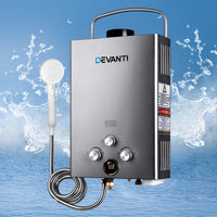 Devanti Portable Gas Water Heater 8L/Min With Pump LPG System Grey Outdoor Recreation Kings Warehouse 