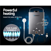 Devanti Portable Gas Water Heater 8L/Min With Pump LPG System Grey Outdoor Recreation Kings Warehouse 