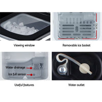 DEVANTi Portable Ice Cube Maker Machine 2L Home Bar Benchtop Easy Quick Black Appliances Kings Warehouse 
