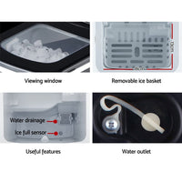DEVANTi Portable Ice Cube Maker Machine 2L Home Bar Benchtop Easy Quick Black Appliances Kings Warehouse 