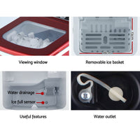 DEVANTi Portable Ice Cube Maker Machine 2L Home Bar Benchtop Easy Quick Red Appliances Kings Warehouse 