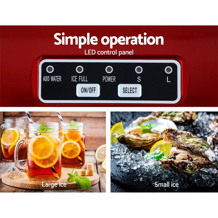 DEVANTi Portable Ice Cube Maker Machine 2L Home Bar Benchtop Easy Quick Red Appliances Kings Warehouse 