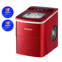 DEVANTi Portable Ice Cube Maker Machine 2L Home Bar Benchtop Easy Quick Red Appliances Kings Warehouse 