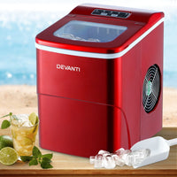 DEVANTi Portable Ice Cube Maker Machine 2L Home Bar Benchtop Easy Quick Red Appliances Kings Warehouse 