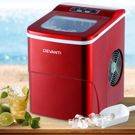 DEVANTi Portable Ice Cube Maker Machine 2L Home Bar Benchtop Easy Quick Red Appliances Kings Warehouse 