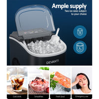 Devanti Portable Ice Maker Machine Ice Cube Tray 12kg Bar Countertop Black Appliances Kings Warehouse 