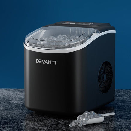 Devanti Portable Ice Maker Machine Ice Cube Tray 12kg Bar Countertop Black Appliances Kings Warehouse 