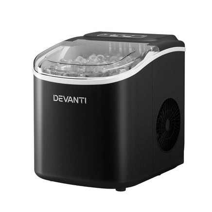 Devanti Portable Ice Maker Machine Ice Cube Tray 12kg Bar Countertop Black Appliances Kings Warehouse 