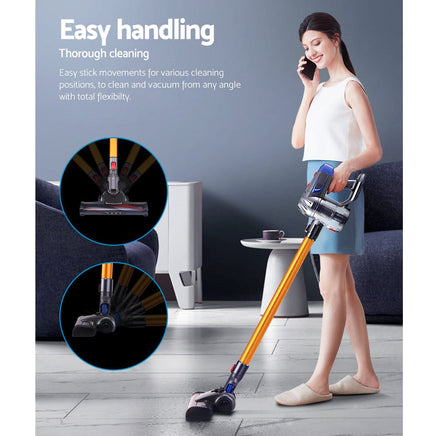 Devanti Stick Vacuum Cleaner Bagless Cordless 150W Gold Appliances Kings Warehouse 