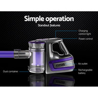 Devanti Stick Vacuum Cleaner Bagless Cordless 150W Purple Appliances Kings Warehouse 