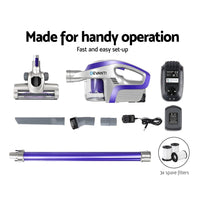 Devanti Stick Vacuum Cleaner Cordless HEPA Filter Purple 150W Appliances Kings Warehouse 