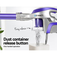Devanti Stick Vacuum Cleaner Cordless HEPA Filter Purple 150W Appliances Kings Warehouse 