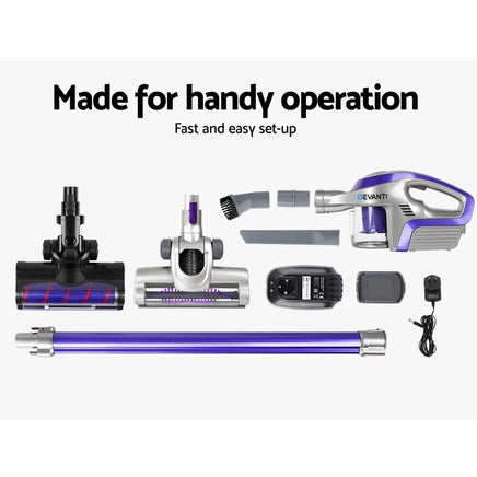 Devanti Stick Vacuum Cleaner Roller Brush Cordless 150W Purple Appliances Kings Warehouse 