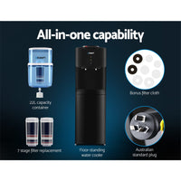 Devanti Water Cooler Dispenser Stand 22L Bottle Black w/2 Filter Appliances Kings Warehouse 