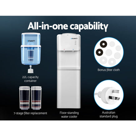 Devanti Water Cooler Dispenser Stand 22L Bottle White w/2 Filter Appliances Kings Warehouse 