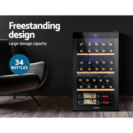 Devanti Wine Fridge Cooler 34 Bottles Appliances Kings Warehouse 
