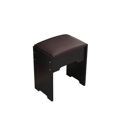 Diana Vanity Set with Shelves Cushioned Stool and Lighted Mirror- Black Furniture Kings Warehouse 