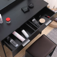 Diana Vanity Set with Shelves Cushioned Stool and Lighted Mirror- Black Furniture Kings Warehouse 