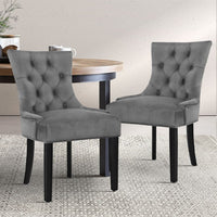 Dining Chair Set of 2 Velvet Grey French Cayes dining Kings Warehouse 