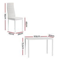Dining Chairs and Table Dining Set 4 Chair Set Of 5 Wooden Top White dining Kings Warehouse 