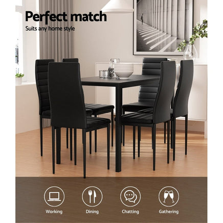 Dining Chairs and Table Dining Set 6 Chair Set Of 7 Wooden Top Black dining Kings Warehouse 