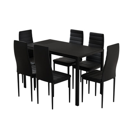 Dining Chairs and Table Dining Set 6 Chair Set Of 7 Wooden Top Black dining Kings Warehouse 