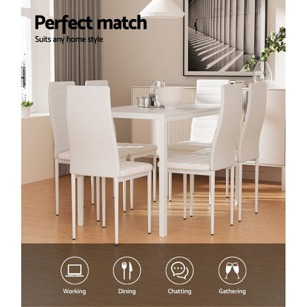 Dining Chairs and Table Dining Set 6 Chair Set Of 7 Wooden Top White dining Kings Warehouse 
