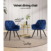 Dining Chairs Velvet Blue Set of 2 Calivia dining Kings Warehouse 