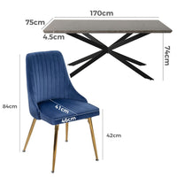 Dining Delight: Rectangular Table and Navy Velvet Chairs Dining Set Furniture Kings Warehouse 