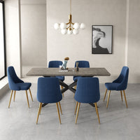 Dining Delight: Rectangular Table and Navy Velvet Chairs Dining Set Furniture Kings Warehouse 