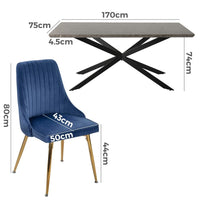 Dining Delight: Rectangular Table and Navy Velvet Chairs Dining Set Redecorate for Winter Kings Warehouse 