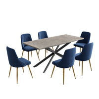 Dining Delight: Rectangular Table and Navy Velvet Chairs Dining Set Redecorate for Winter Kings Warehouse 