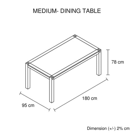 Dining Table 180cm Medium Size with Solid Acacia Wooden Base in Chocolate Colour Furniture Kings Warehouse 