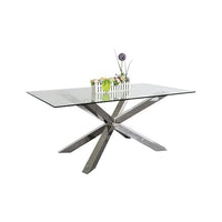 Dining Table in Crisscross Shaped High Glossy Stainless Steel Base with 12mm Tempered Glass Top Furniture Kings Warehouse 