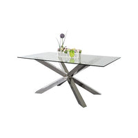 Dining Table in Crisscross Shaped High Glossy Stainless Steel Base with 12mm Tempered Glass Top Furniture Kings Warehouse 