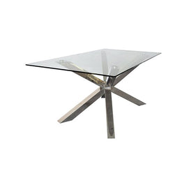 Dining Table in Crisscross Shaped High Glossy Stainless Steel Base with 12mm Tempered Glass Top Furniture Kings Warehouse 