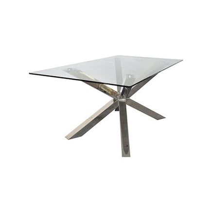 Dining Table in Crisscross Shaped High Glossy Stainless Steel Base with 12mm Tempered Glass Top Furniture Kings Warehouse 