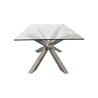 Dining Table in Crisscross Shaped High Glossy Stainless Steel Base with 12mm Tempered Glass Top Furniture Kings Warehouse 