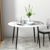 Dining Table Round Wooden Table With Marble Effect Metal Legs 110CM White Kings Warehouse 