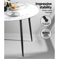 Dining Table Round Wooden Table With Marble Effect Metal Legs 110CM White Kings Warehouse 