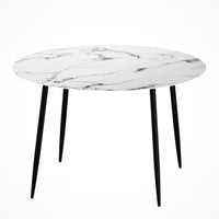 Dining Table Round Wooden Table With Marble Effect Metal Legs 110CM White Kings Warehouse 