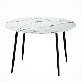 Dining Table Round Wooden Table With Marble Effect Metal Legs 110CM White Kings Warehouse 