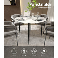 Dining Table Round Wooden Table With Marble Effect Metal Legs 110CM White Kings Warehouse 