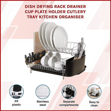 Dish Drying Rack Drainer Cup Plate Holder Cutlery Tray Kitchen Organiser Home & Garden Kings Warehouse 