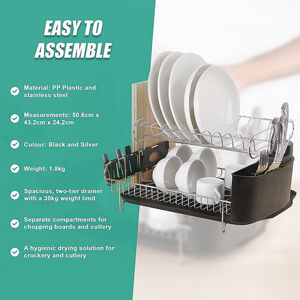 Dish Drying Rack Drainer Cup Plate Holder Cutlery Tray Kitchen Organiser Home & Garden Kings Warehouse 
